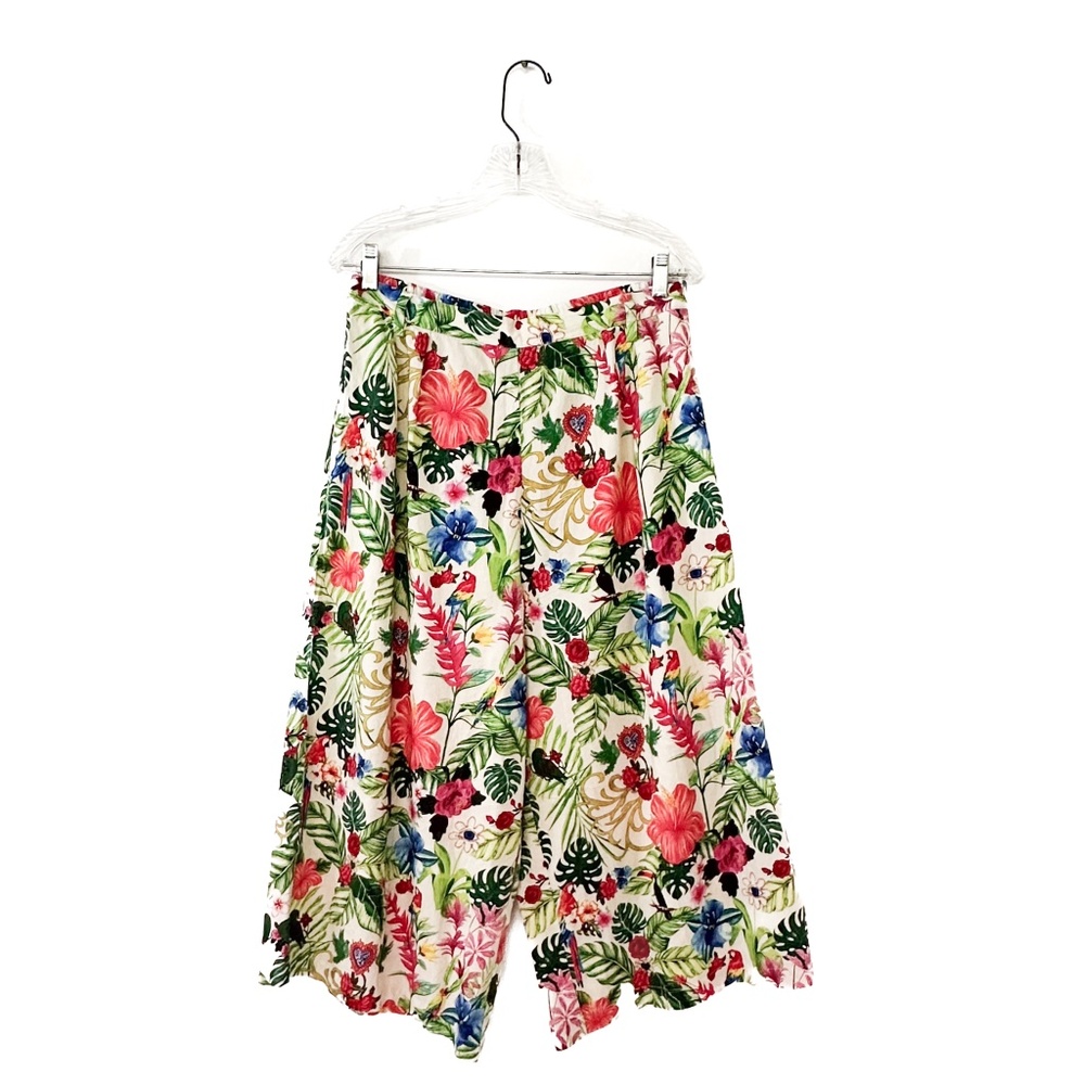 Miguelina Zendaya Floral Pants Cropped Wide Leg Tropical - Large